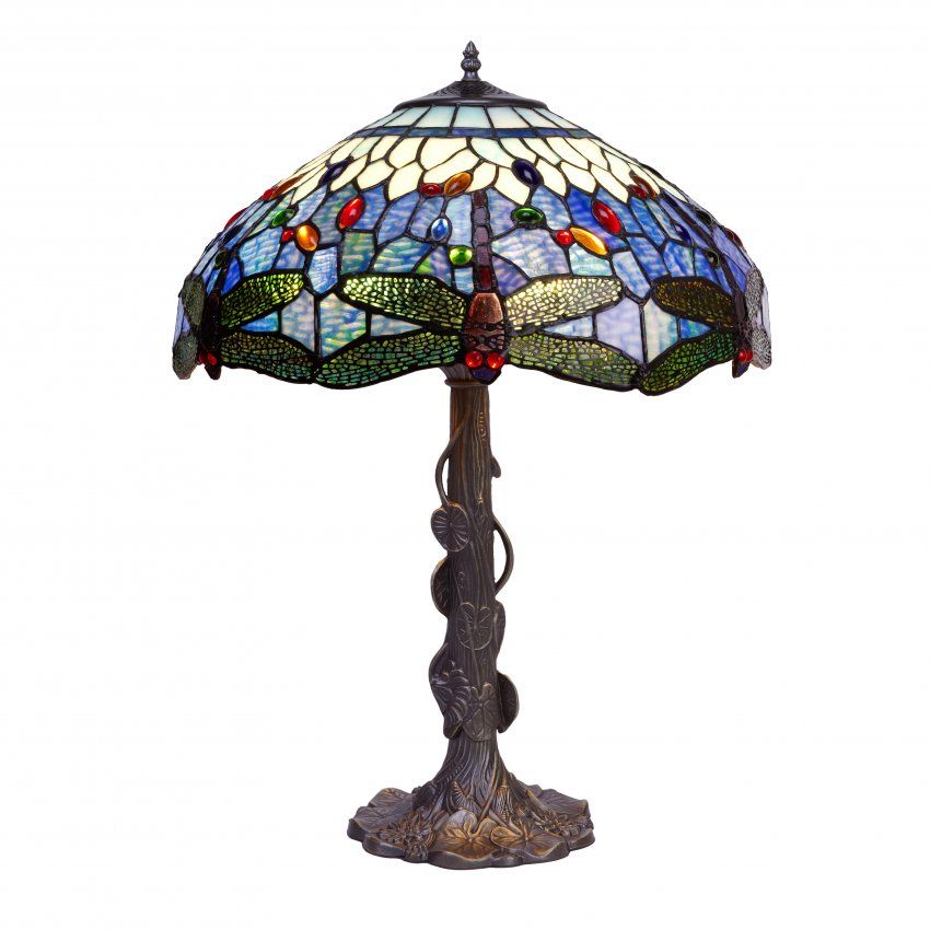 d.54cm Lámpara de mesa Tiffany con montura con hojas Serie Belle Epoque
