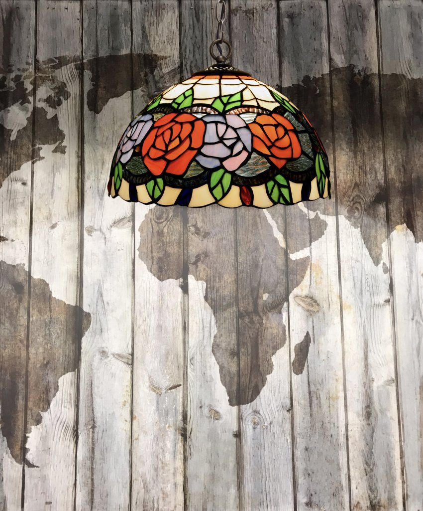 d.30cm Colgante de techo Tiffany con cadena acabado medalla