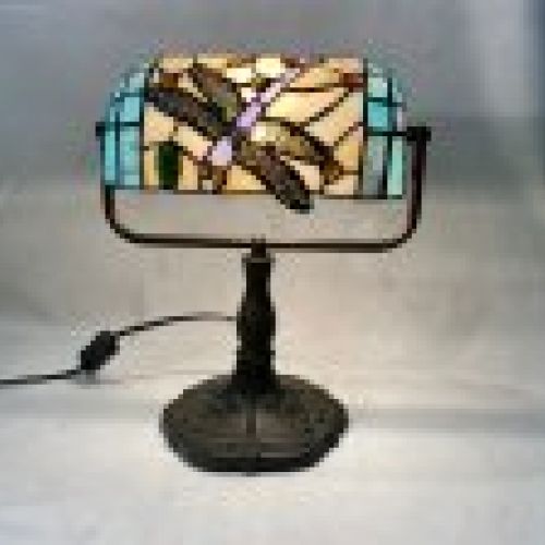L.25cm. Lámpara de mesa banker Tiffany despacho con libélulas Serie Compact II