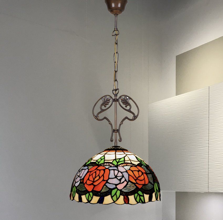 d.30cm Colgante de techo Tiffany con adorno fundición
