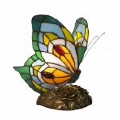 L.23cm. Lámpara de mesa figura Tiffany mariposa tonos multicolor Serie Compact II