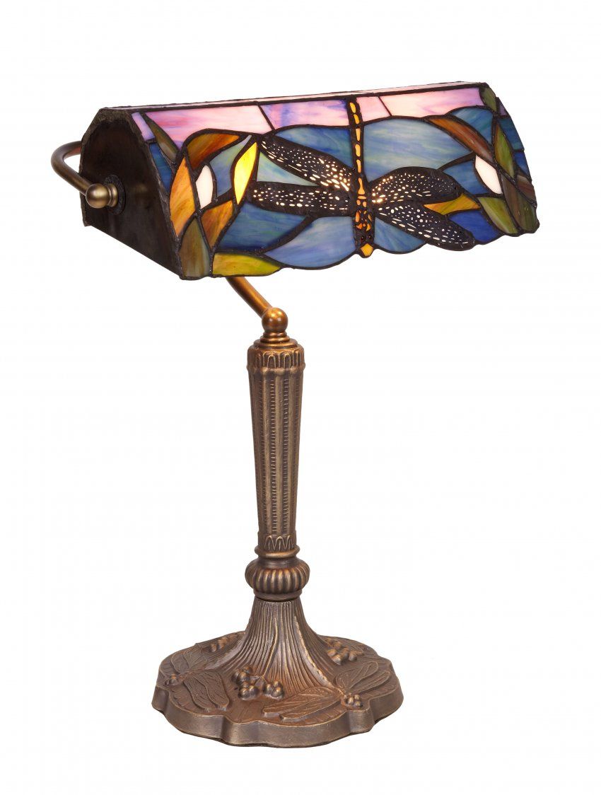 Lámpara de mesa Tiffany tipo banker azul
