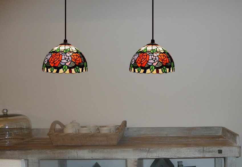 d.20cm x2 Lámpara regleta con 2 pantallas Tiffany Serie Rosy