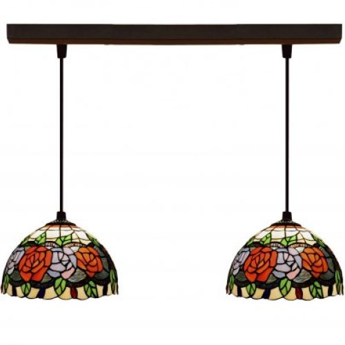 d.20cm x2 Lámpara regleta con 2 pantallas Tiffany Serie Rosy
