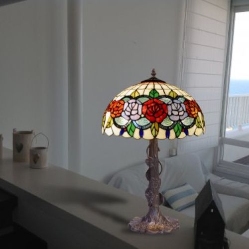 d.40cm. Lámpara de mesa Tiffany con base con hojas