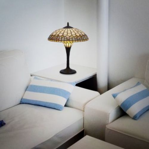 Lampara de mesa con base con opalinas de cristal