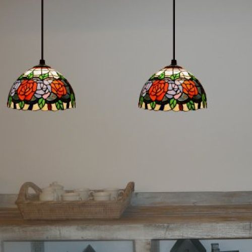 d.20cm x2 Lámpara regleta con 2 pantallas Tiffany Serie Rosy