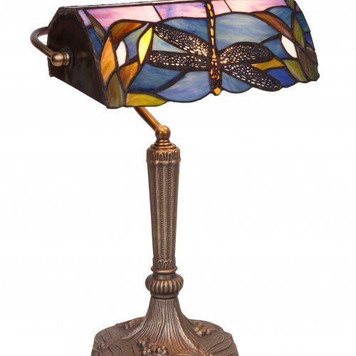 Lámpara de mesa Tiffany tipo banker azul