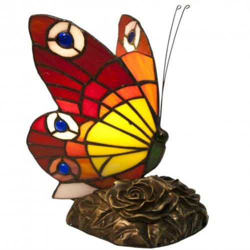 L.23cm. Lámpara de mesa figura Tiffany mariposa tonos rojos Serie Compact II